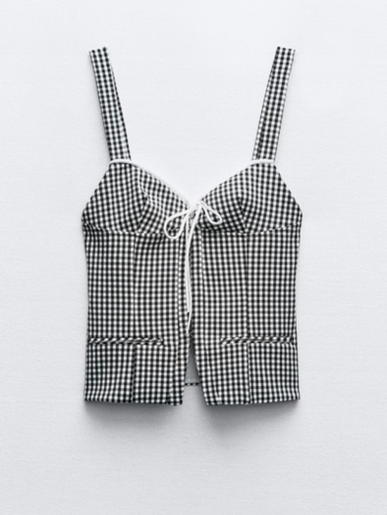 Zara Tops - Country western bustier top in navy gingham - Zara XXL NWT